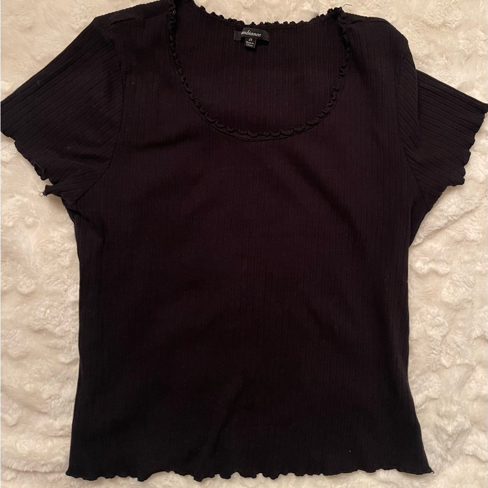 Ambiance Black Fitted Ribbed Short Sleeve T-Shirt